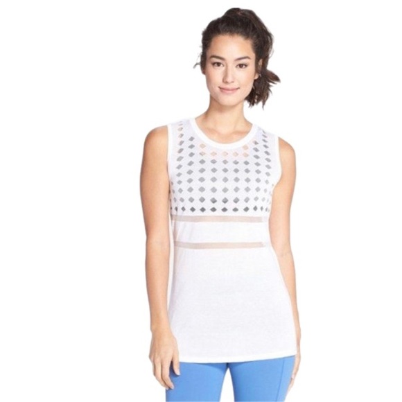 LORNA JANE ‘knit’ tank sleeveless top sheer detail White - Picture 2 of 9